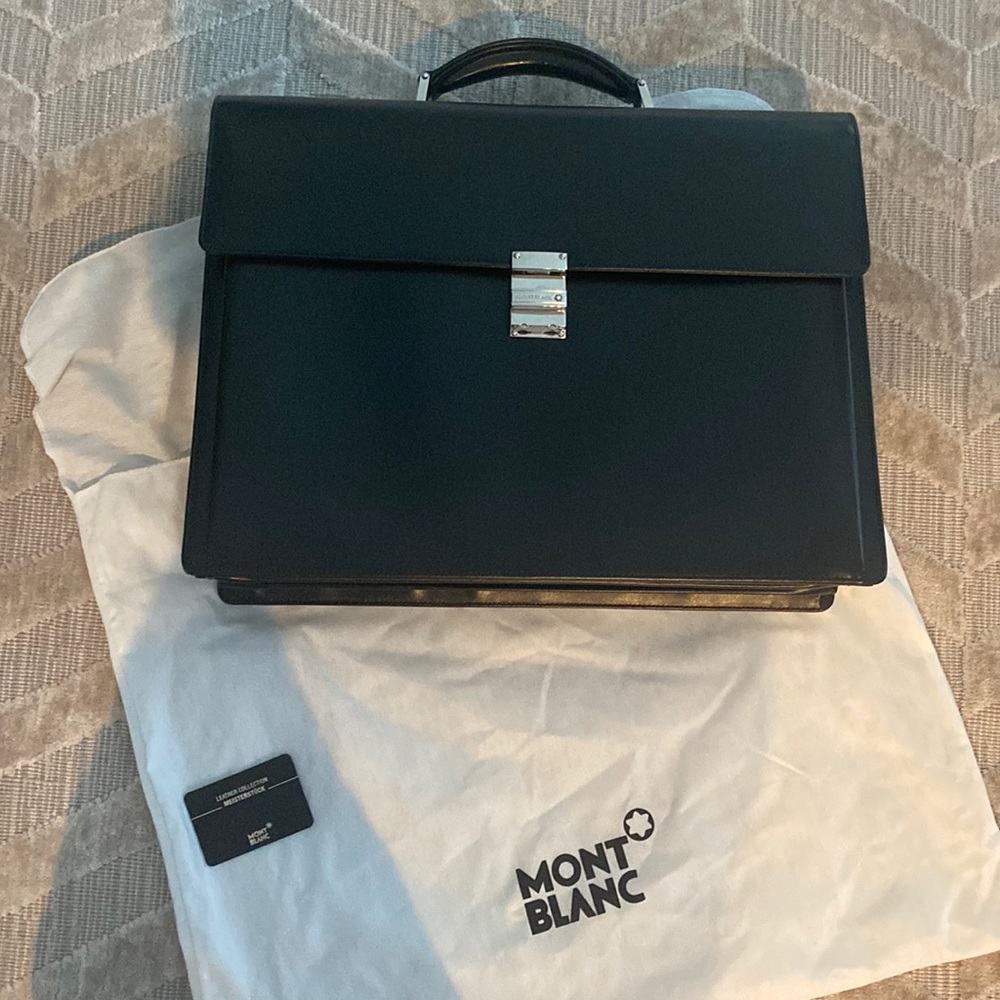Brand new Mont Blanc genuine leather black Meisterstuck briefcase